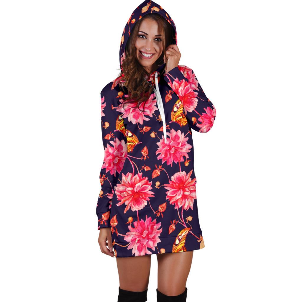 Dahlia Pattern Print Design DH03 Women Hoodie Dress