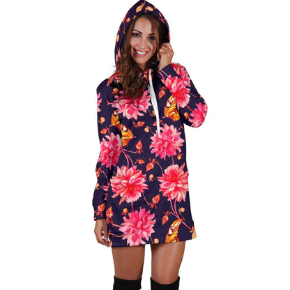 Dahlia Pattern Print Design DH03 Women Hoodie Dress