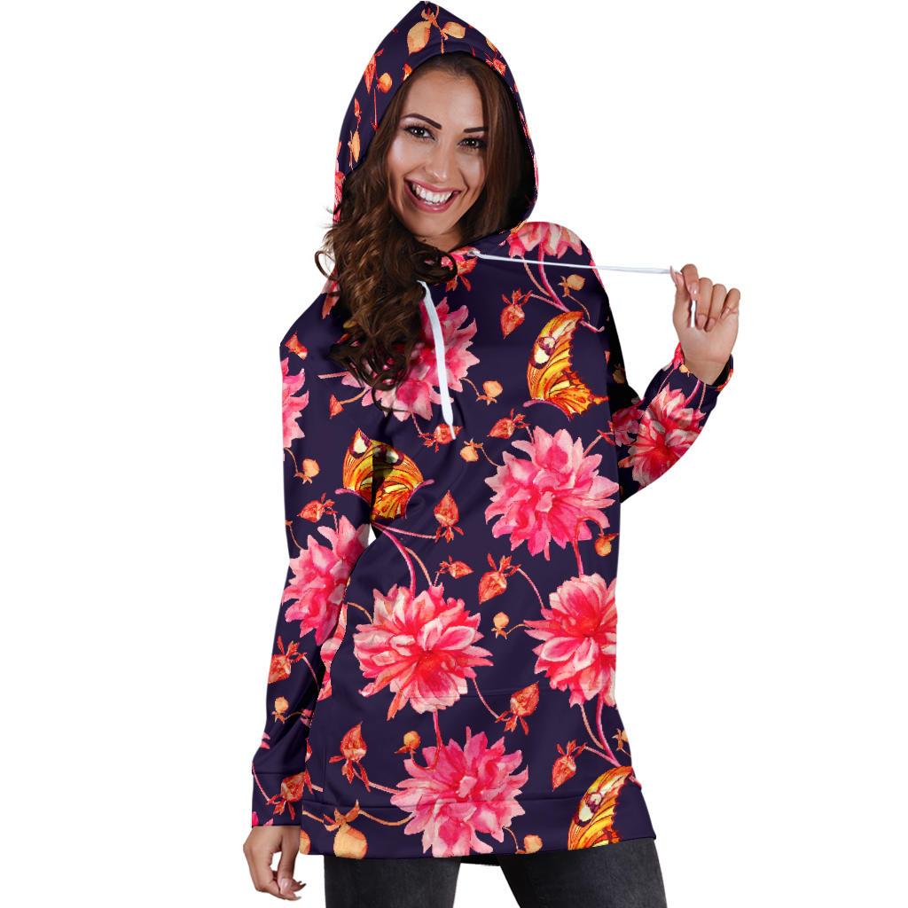 Dahlia Pattern Print Design DH03 Women Hoodie Dress
