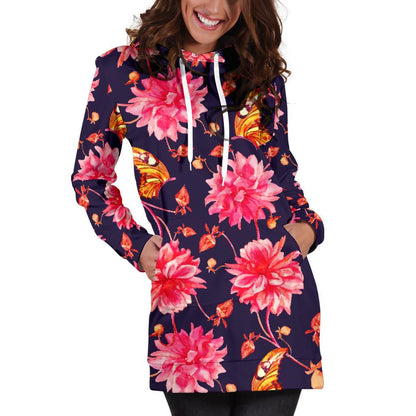 Dahlia Pattern Print Design DH03 Women Hoodie Dress