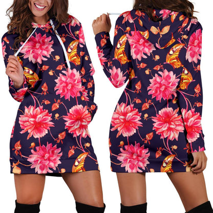Dahlia Pattern Print Design DH03 Women Hoodie Dress