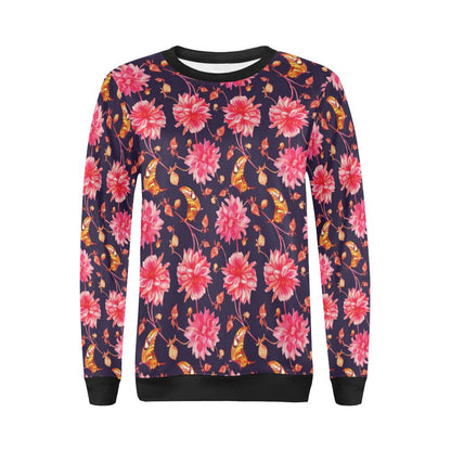 Dahlia Pattern Print Design DH03 Women Long Sleeve Sweatshirt-JorJune