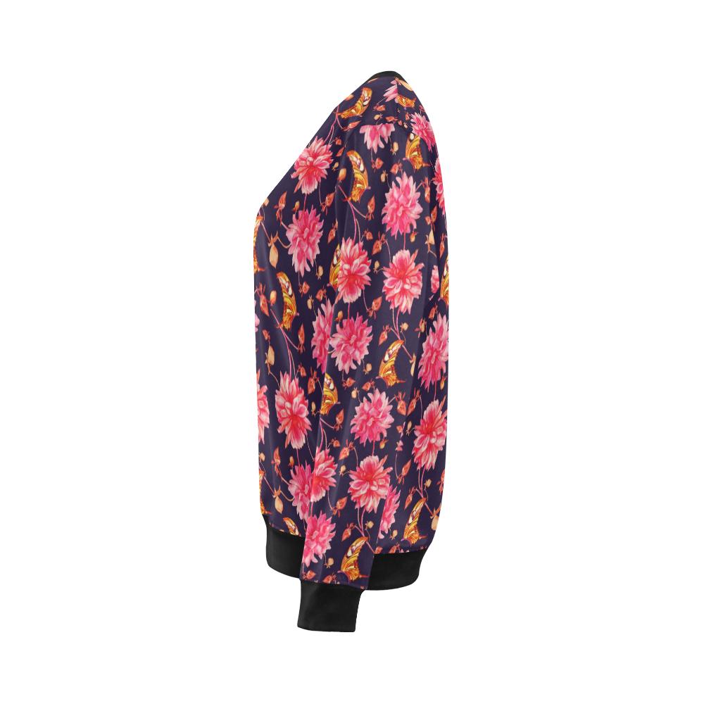 Dahlia Pattern Print Design DH03 Women Long Sleeve Sweatshirt-JorJune