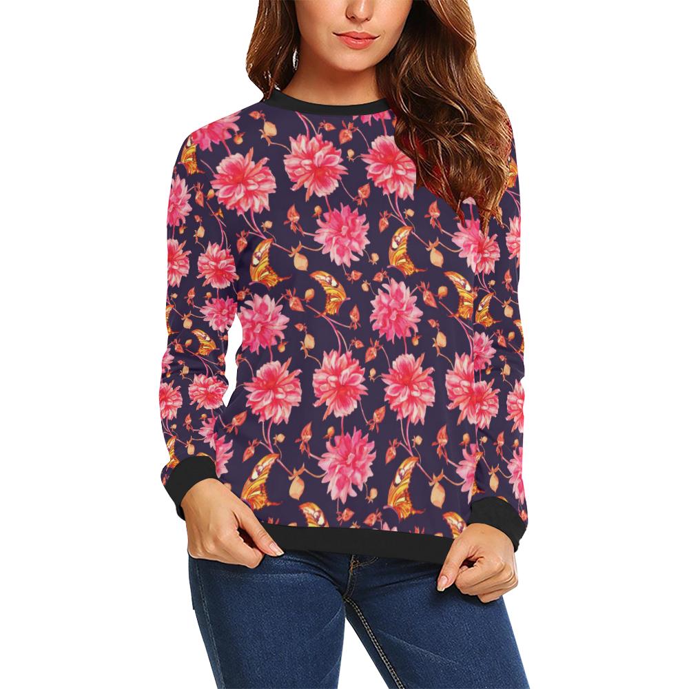 Dahlia Pattern Print Design DH03 Women Long Sleeve Sweatshirt-JorJune