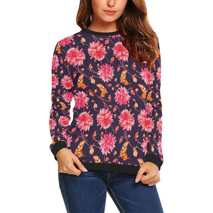 Dahlia Pattern Print Design DH03 Women Long Sleeve Sweatshirt-JorJune