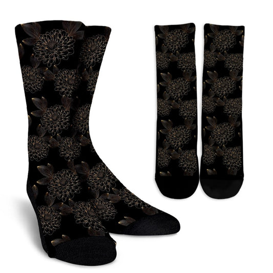 Dahlia Pattern Print Design DH04 Crew Socks-JORJUNE.COM