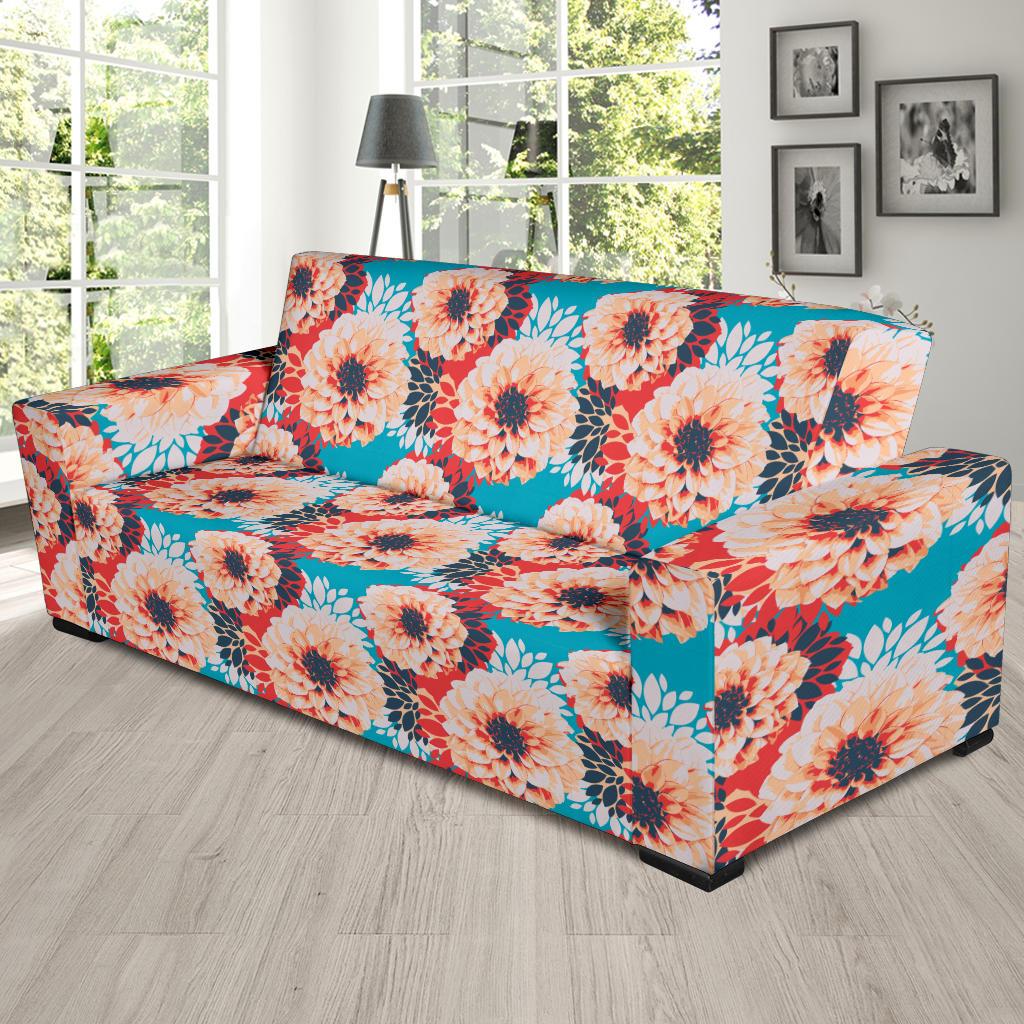 Dahlia Pattern Print Design DH05 Sofa Slipcover-JORJUNE.COM
