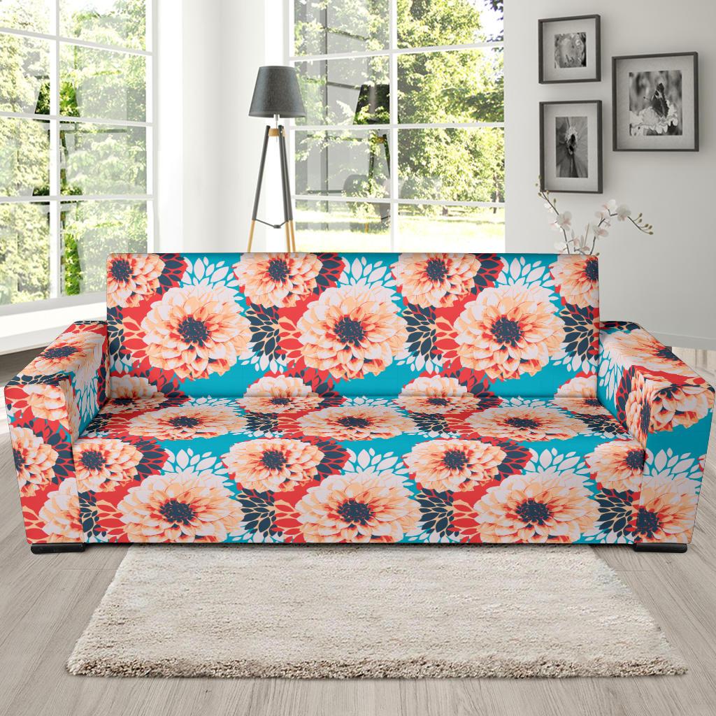 Dahlia Pattern Print Design DH05 Sofa Slipcover-JORJUNE.COM