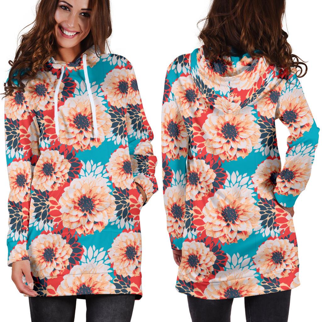 Dahlia Pattern Print Design DH05 Women Hoodie Dress
