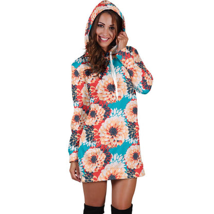Dahlia Pattern Print Design DH05 Women Hoodie Dress
