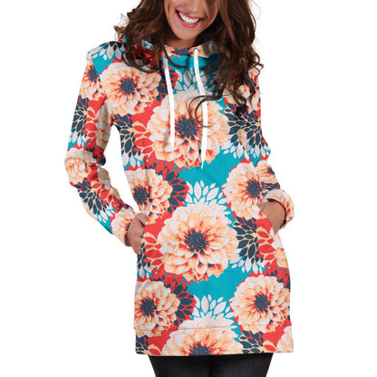 Dahlia Pattern Print Design DH05 Women Hoodie Dress