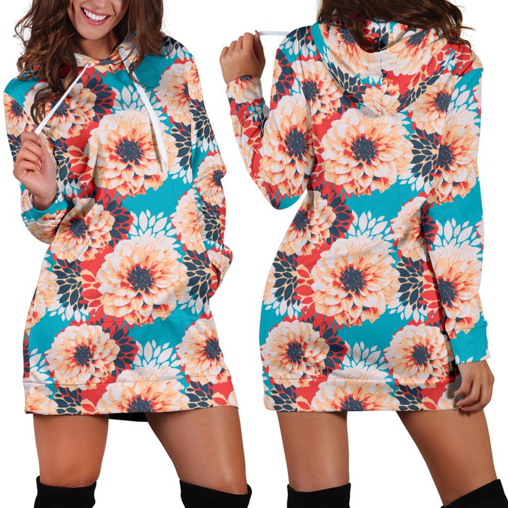 Dahlia Pattern Print Design DH05 Women Hoodie Dress