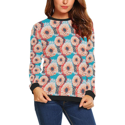 Dahlia Pattern Print Design DH05 Women Long Sleeve Sweatshirt-JorJune