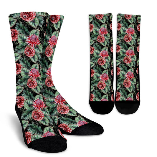 Dahlia Pattern Print Design DH06 Crew Socks-JORJUNE.COM
