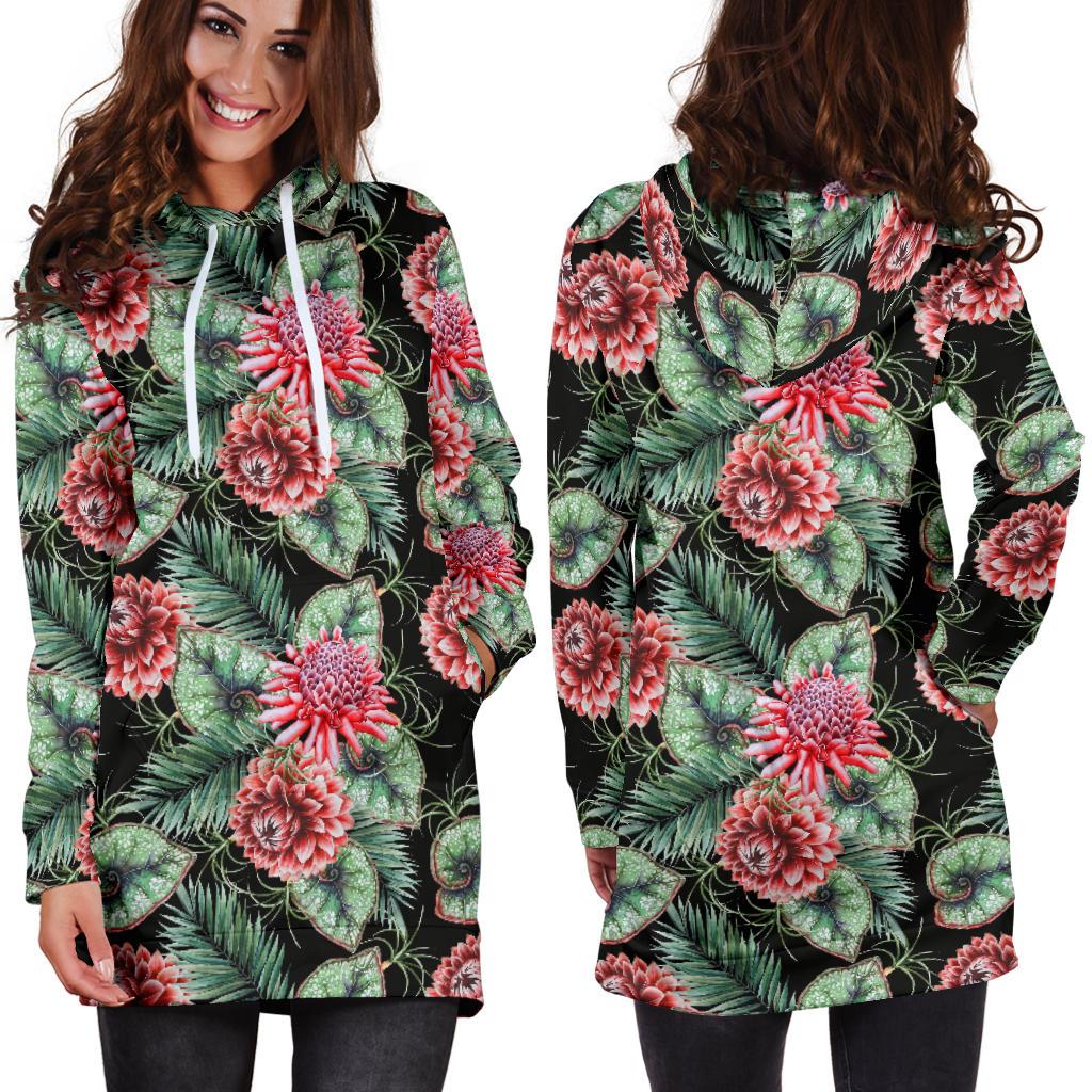 Dahlia Pattern Print Design DH06 Women Hoodie Dress