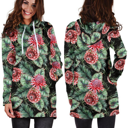 Dahlia Pattern Print Design DH06 Women Hoodie Dress
