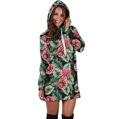Dahlia Pattern Print Design DH06 Women Hoodie Dress
