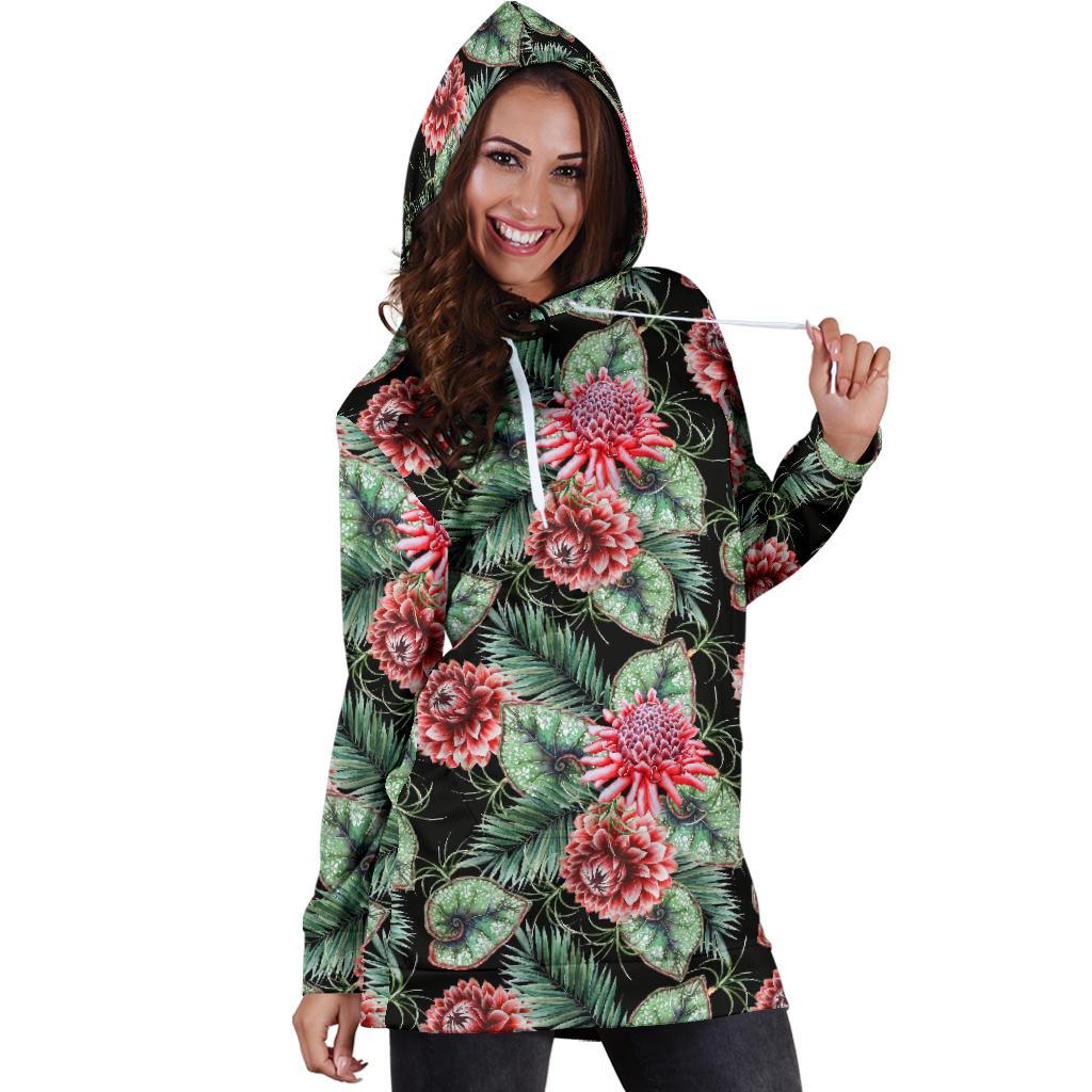 Dahlia Pattern Print Design DH06 Women Hoodie Dress