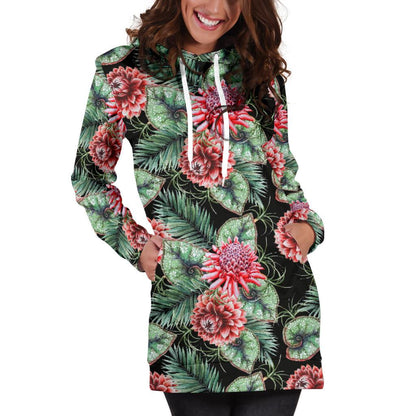 Dahlia Pattern Print Design DH06 Women Hoodie Dress
