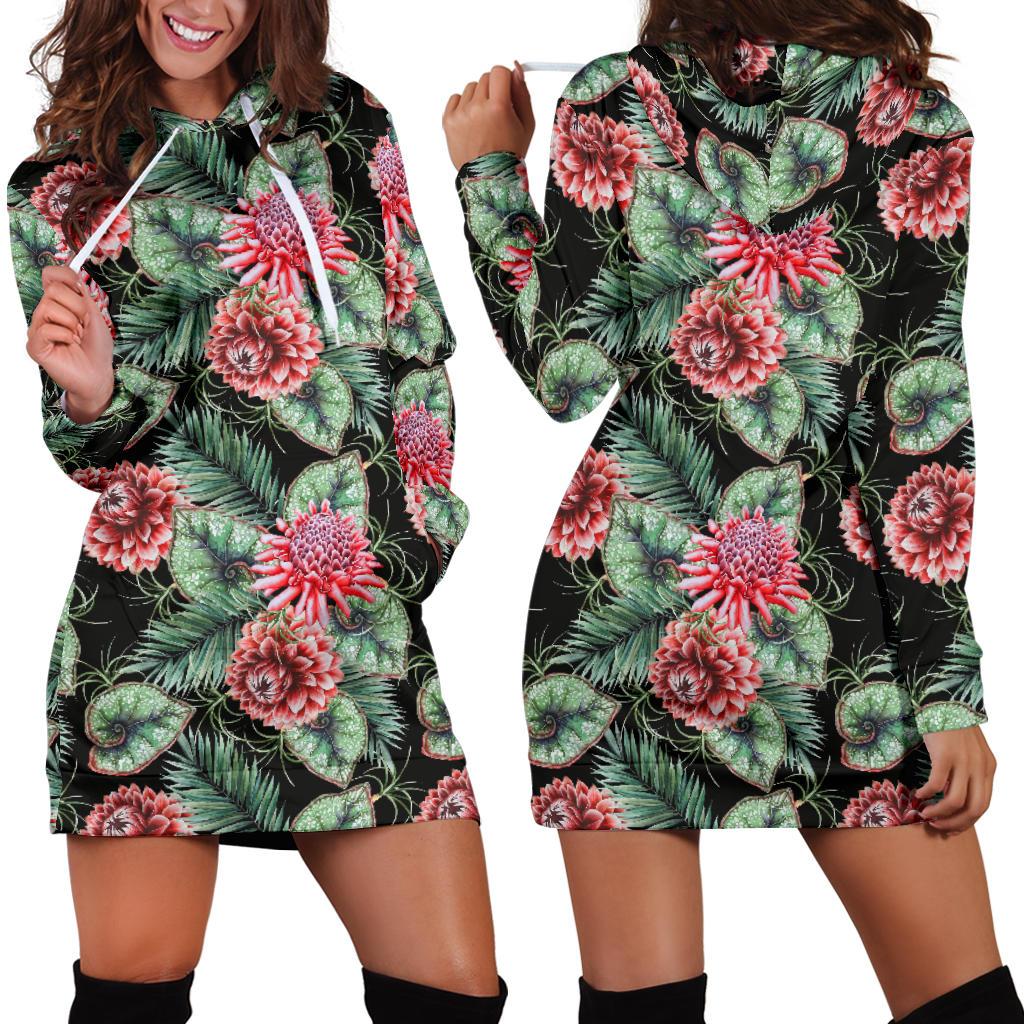 Dahlia Pattern Print Design DH06 Women Hoodie Dress