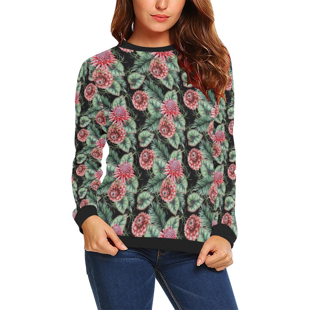Dahlia Pattern Print Design DH06 Women Long Sleeve Sweatshirt-JorJune