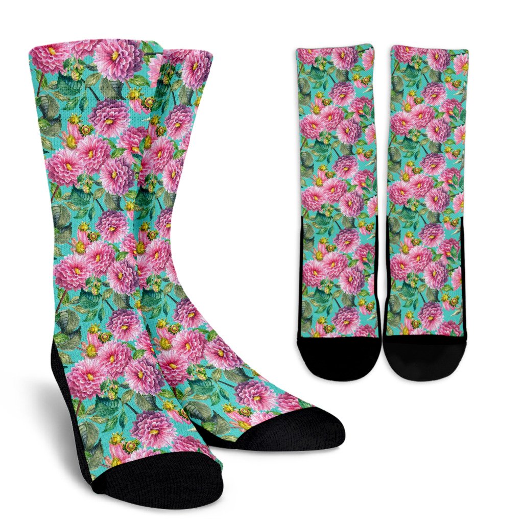 Dahlia Pattern Print Design DH07 Crew Socks-JORJUNE.COM