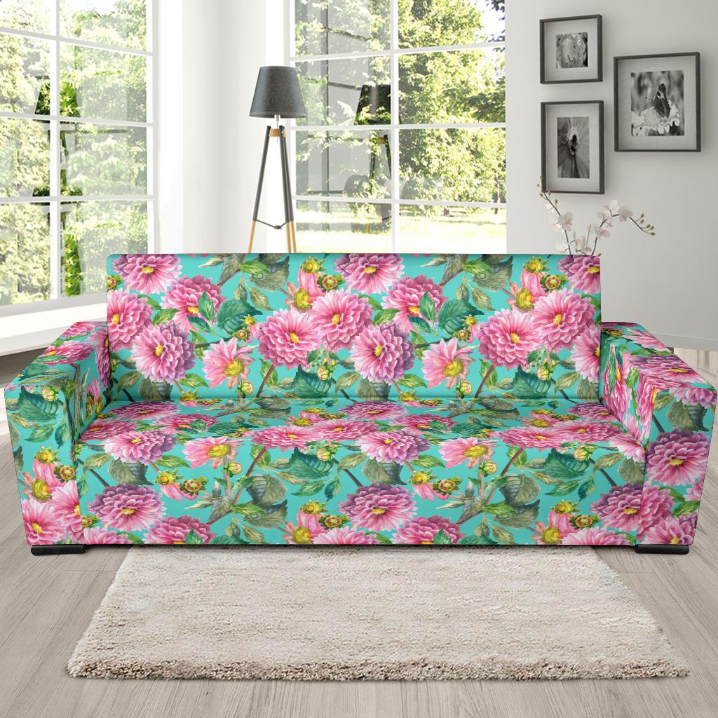 Dahlia Pattern Print Design DH07 Sofa Slipcover-JORJUNE.COM