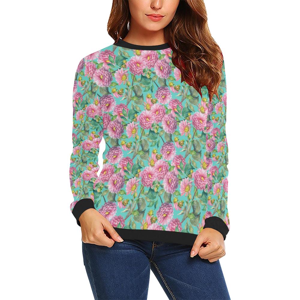 Dahlia Pattern Print Design DH07 Women Long Sleeve Sweatshirt-JorJune