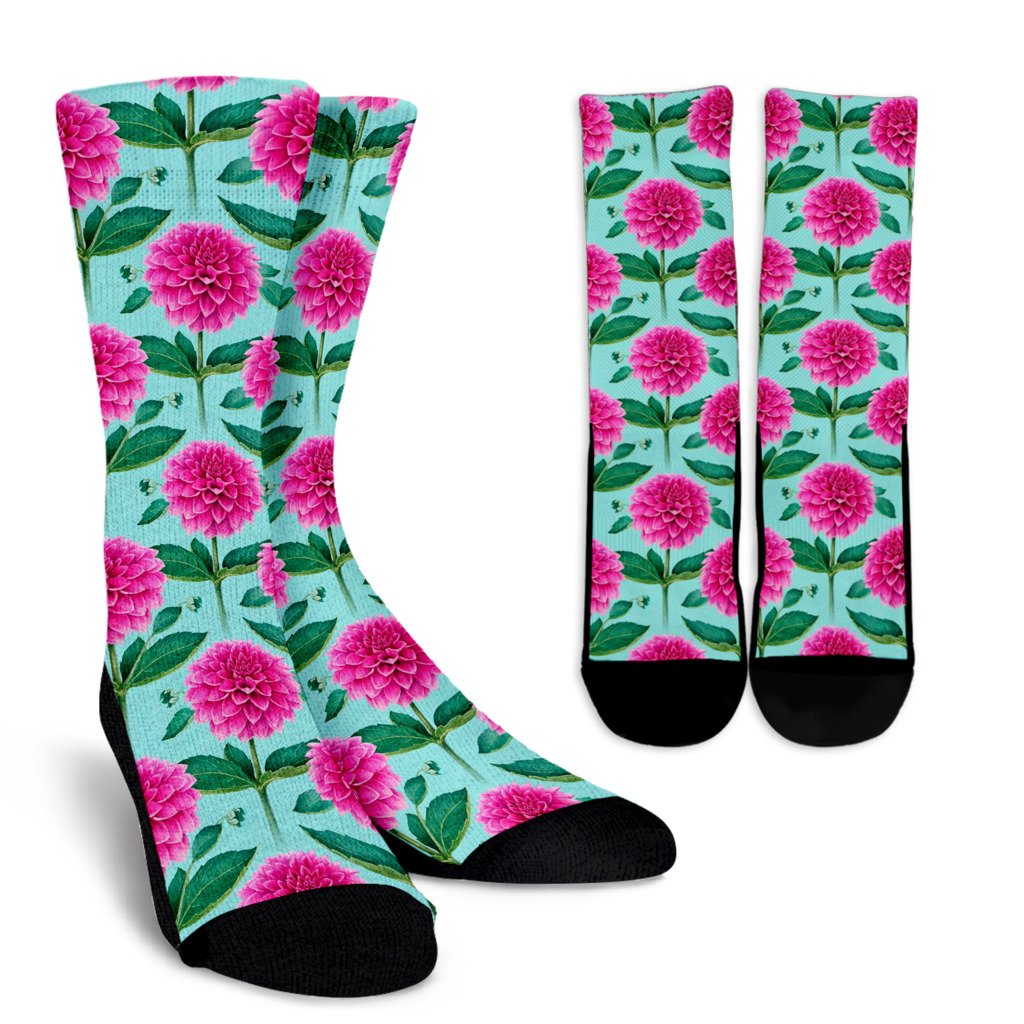Dahlia Pattern Print Design DH08 Crew Socks-JORJUNE.COM