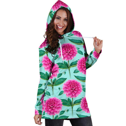 Dahlia Pattern Print Design DH08 Women Hoodie Dress