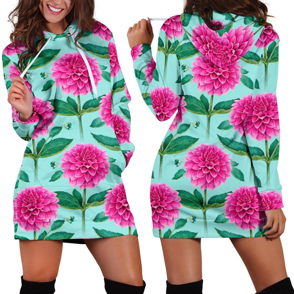 Dahlia Pattern Print Design DH08 Women Hoodie Dress