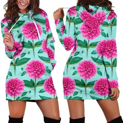 Dahlia Pattern Print Design DH08 Women Hoodie Dress