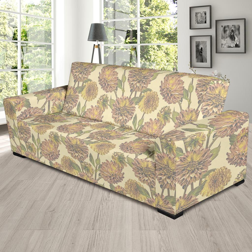 Dahlia Pattern Print Design DH09 Sofa Slipcover-JORJUNE.COM