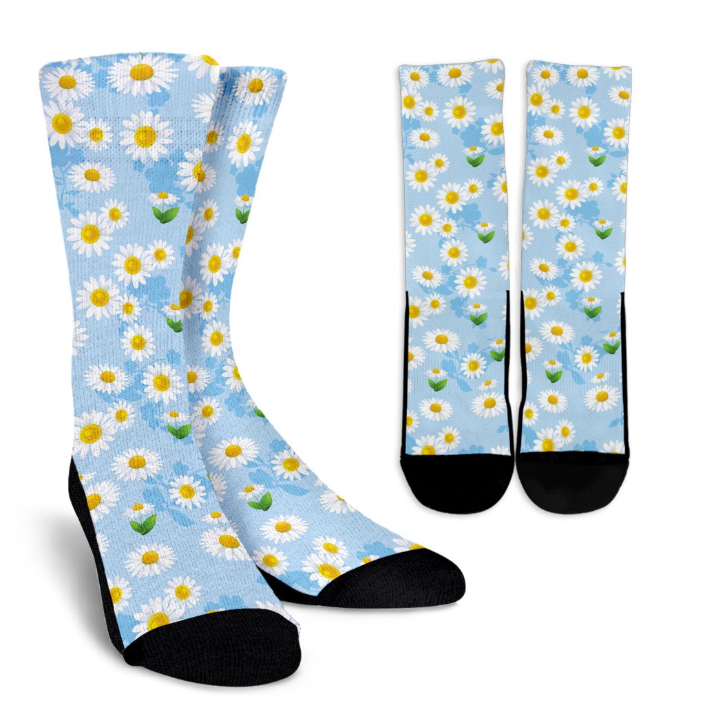 Daisy Pattern Print Design DS010 Crew Socks-JORJUNE.COM