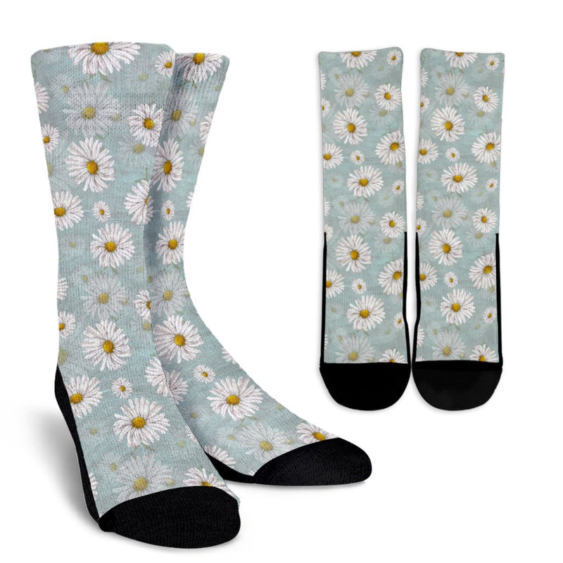 Daisy Pattern Print Design DS012 Crew Socks-JORJUNE.COM