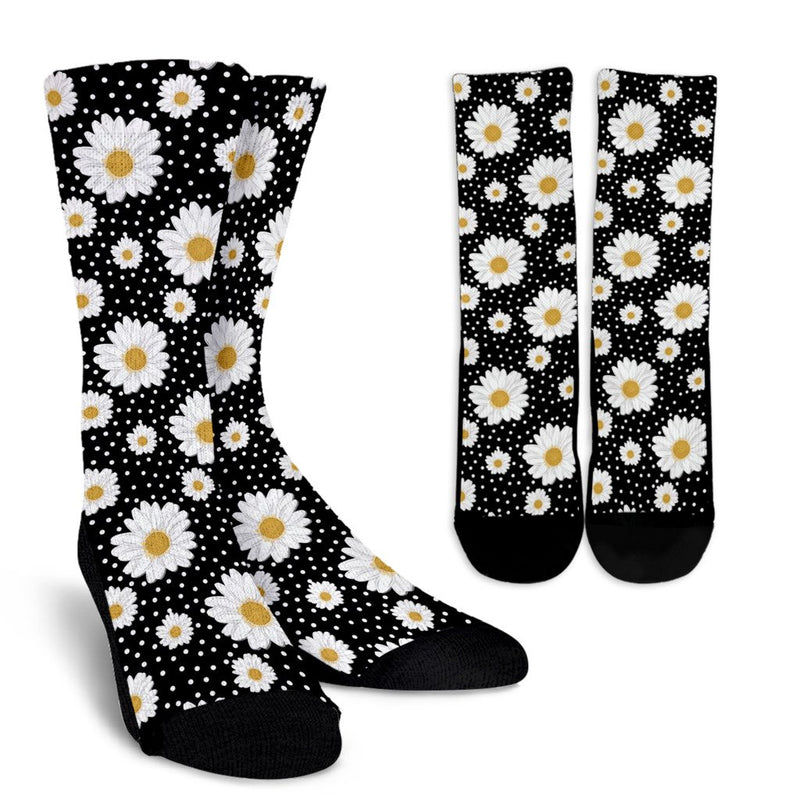 Daisy Pattern Print Design DS02 Crew Socks-JORJUNE.COM