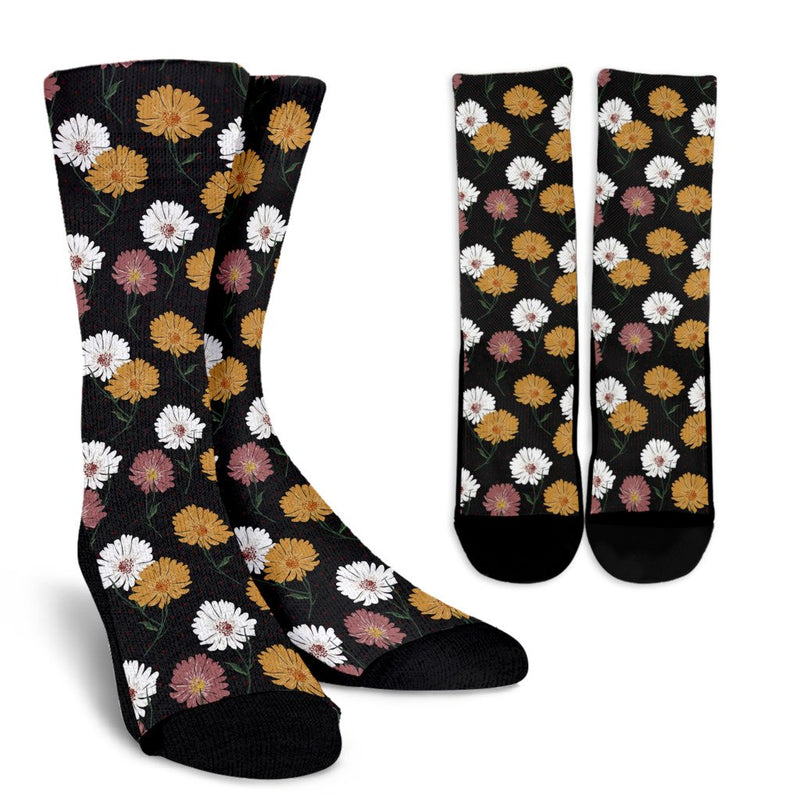 Daisy Pattern Print Design DS04 Crew Socks-JORJUNE.COM