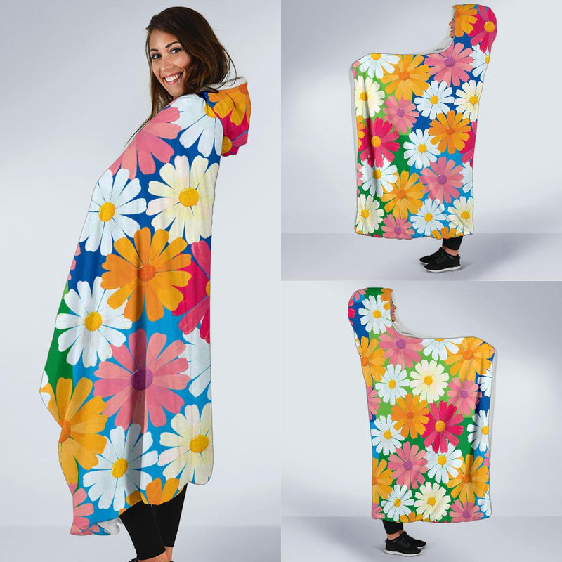 Daisy Pattern Print Design DS05 Hooded Blanket-JORJUNE.COM