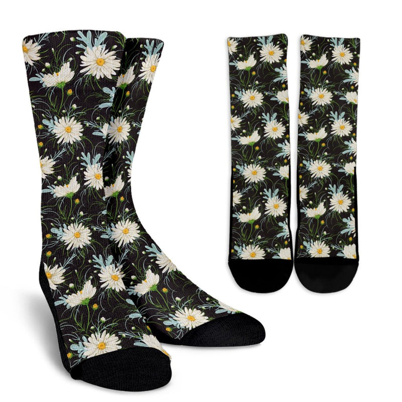 Daisy Pattern Print Design DS08 Crew Socks-JORJUNE.COM