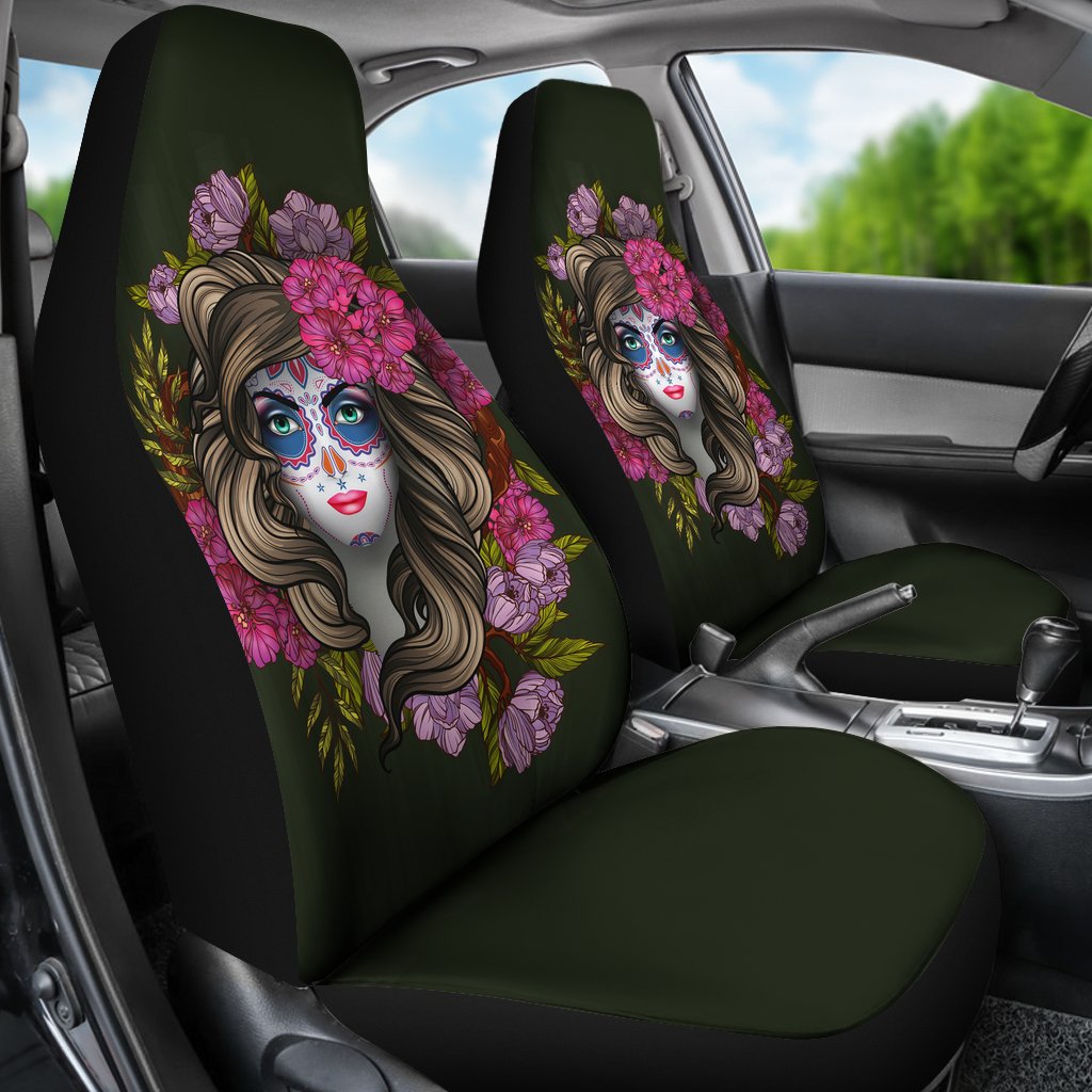 Day Of The Dead Makeup Girl Universal Fit Car Seat Covers