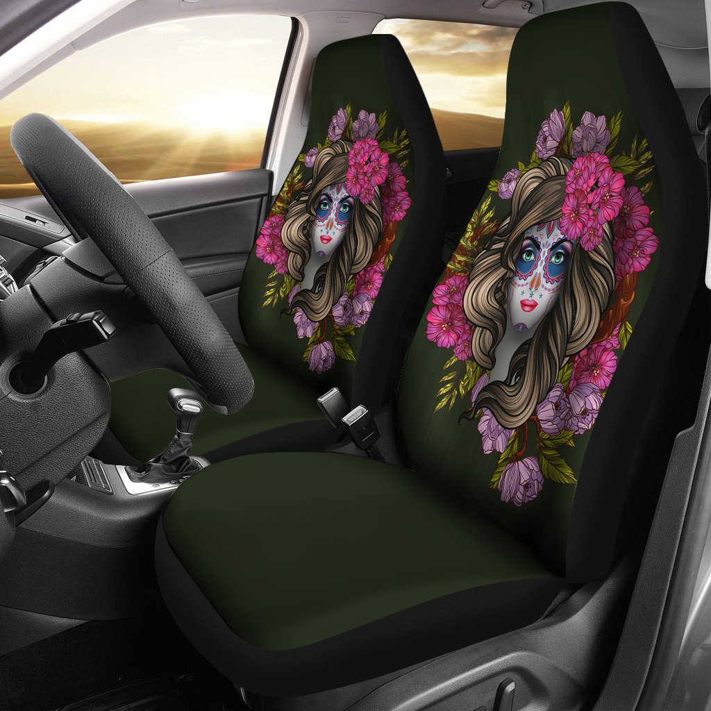 Day Of The Dead Makeup Girl Universal Fit Car Seat Covers