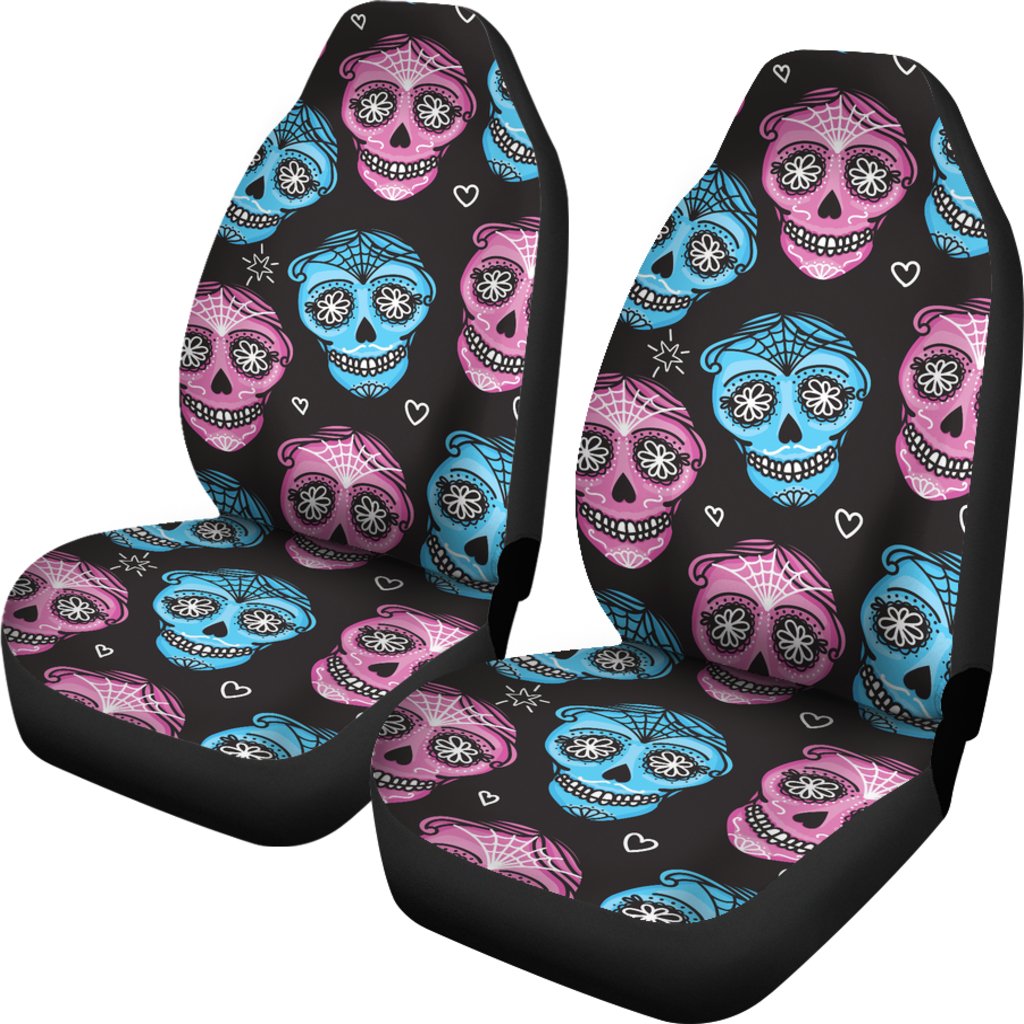 Day Of The Dead Skull Print Pattern Universal Fit Car Seat Covers