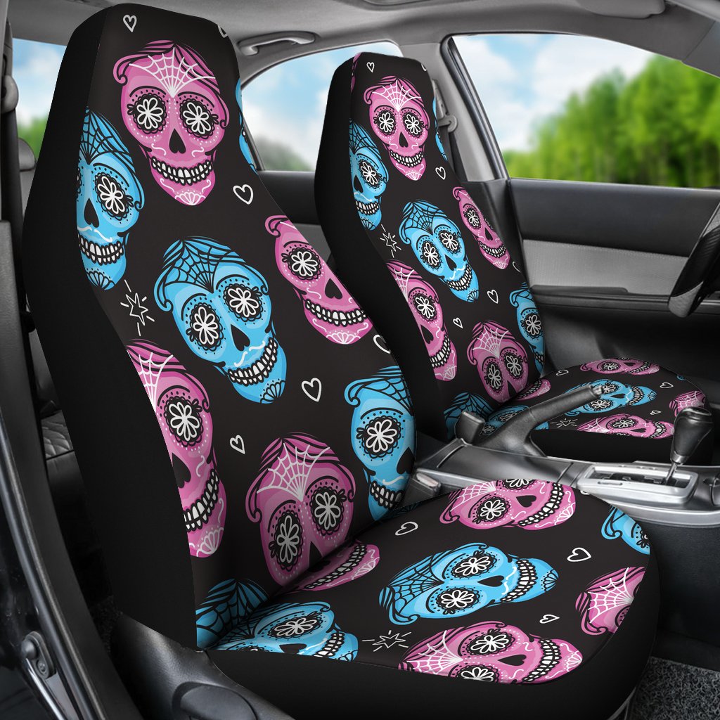 Day Of The Dead Skull Print Pattern Universal Fit Car Seat Covers