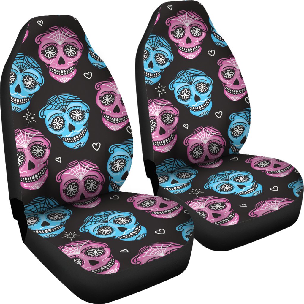 Day Of The Dead Skull Print Pattern Universal Fit Car Seat Covers