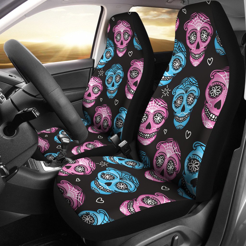 Day Of The Dead Skull Print Pattern Universal Fit Car Seat Covers