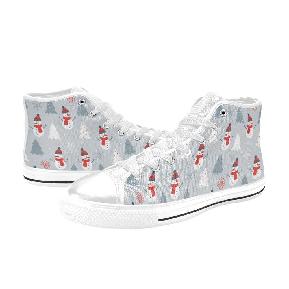 Snowman Print Design LKS302 High Top Women's White Shoes