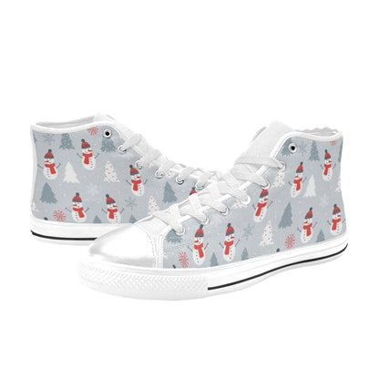 Snowman Print Design LKS302 High Top Women's White Shoes
