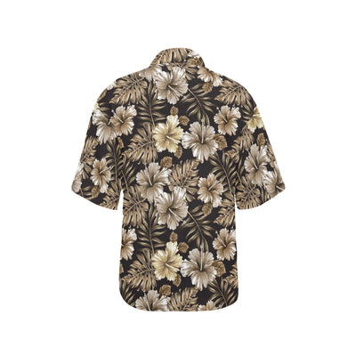 Brown Hibiscus Tropical Women's Hawaiian Shirt