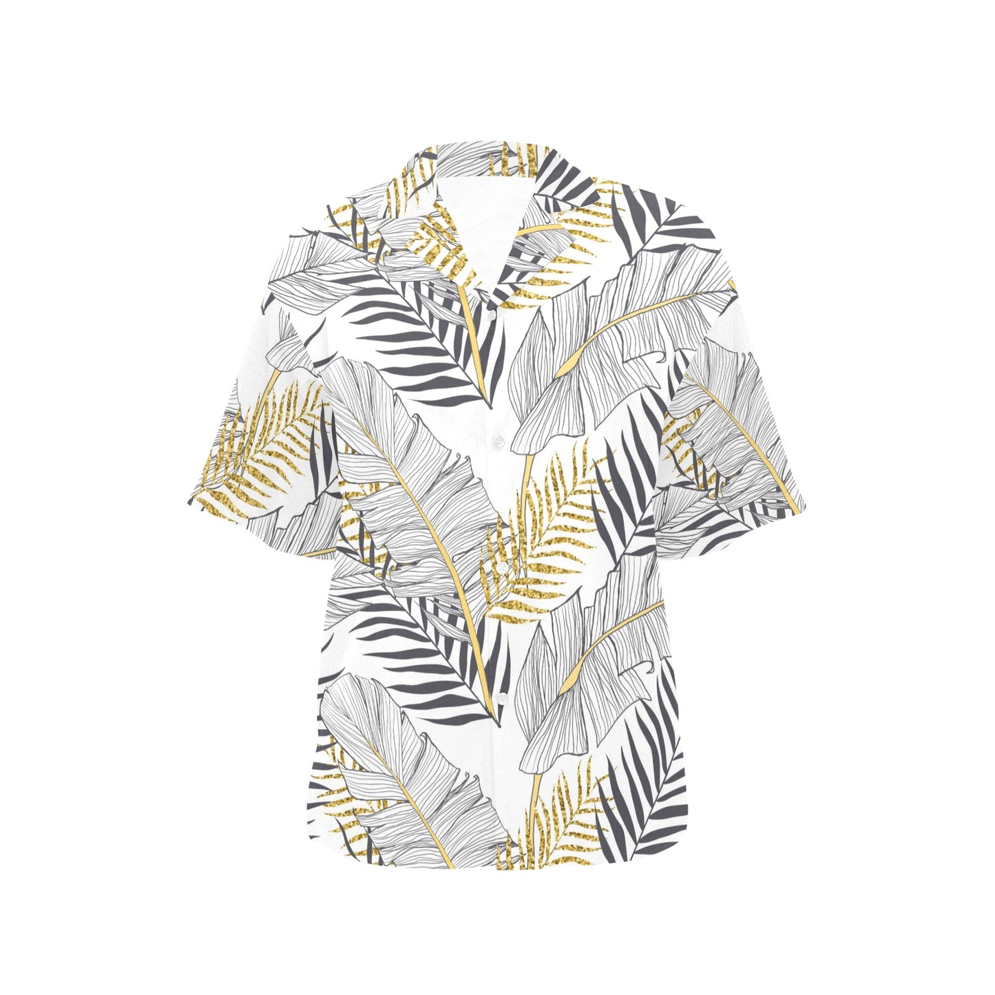 Gold Glitter Tropical Palm Leaves Women's Hawaiian Shirt