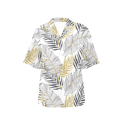 Gold Glitter Tropical Palm Leaves Women's Hawaiian Shirt